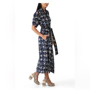 Crown & Ivy Navy Puff Sleeve Floral Shirt Dress